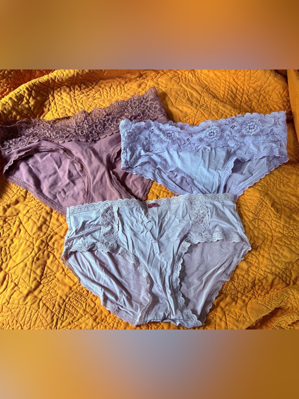 aerie Lace-Trim Bikini Panties in Mauve and Light Lavender